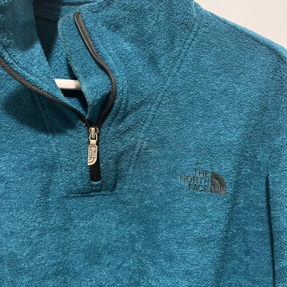 Vintage The North Face Fleece‎ Pullover 1/4 Zip Teal Blue Made in USA Size L
